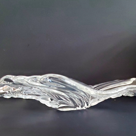 Large Ornate Clear Glass Candleholders 2 Swirls Leaves Berries Trinket Dish Bowl - Picture 4 of 8